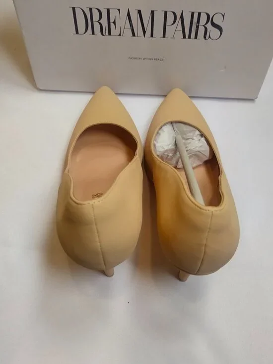 Dream Pairs Christian-New-W Nude Nubuck Pointed Toe Pumps Heels - Picture 5 of 8